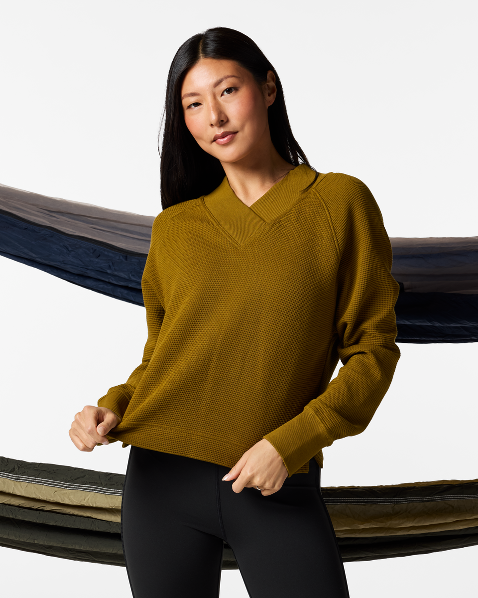 Atajo Long-Sleeve Waffle V-Neck - Women's - Log Cabin - US 2542