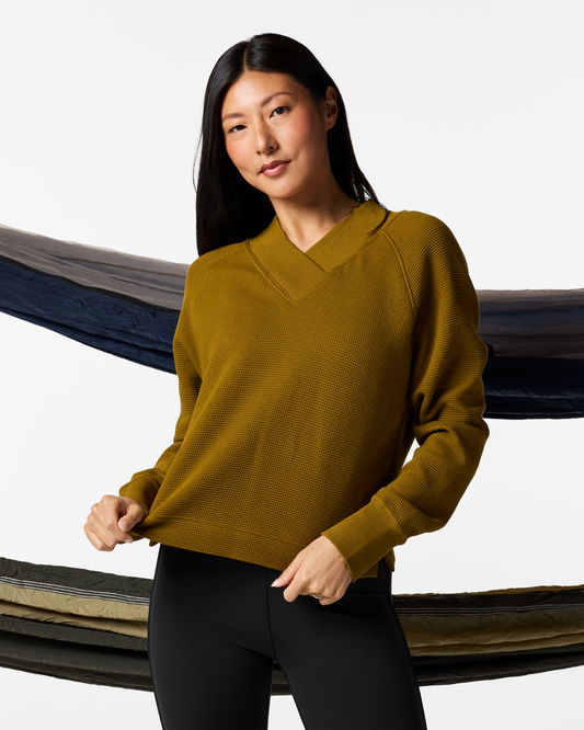 Atajo Long-Sleeve Waffle V-Neck - Women's - Log Cabin - US 2542