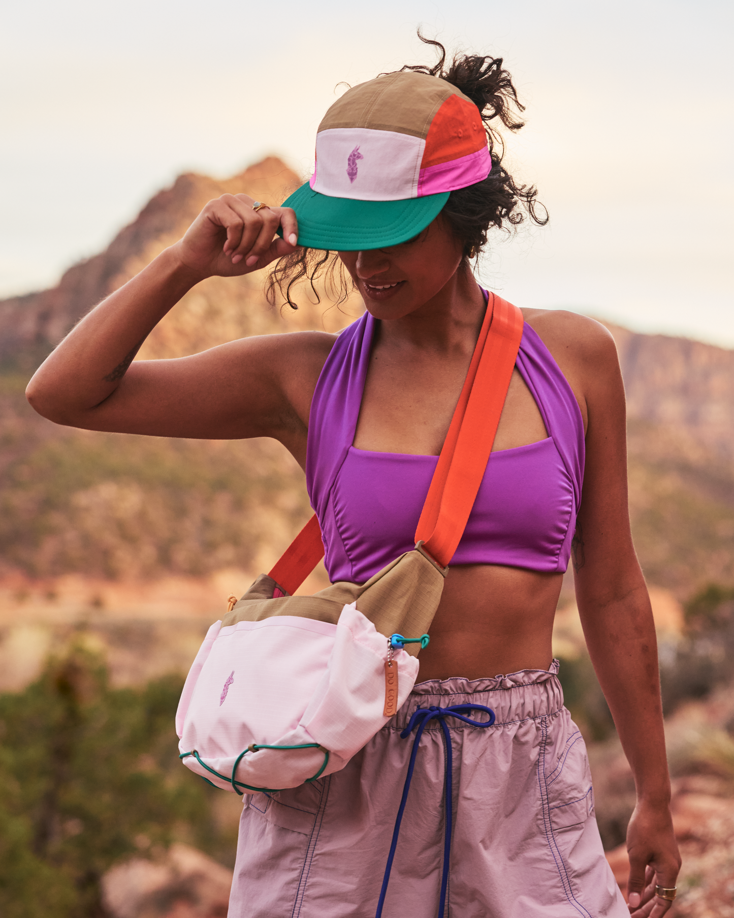 Cotopaxi X FP Movement Tech 5-Panel Hat - Powder Pink/Green Glow - US 2676