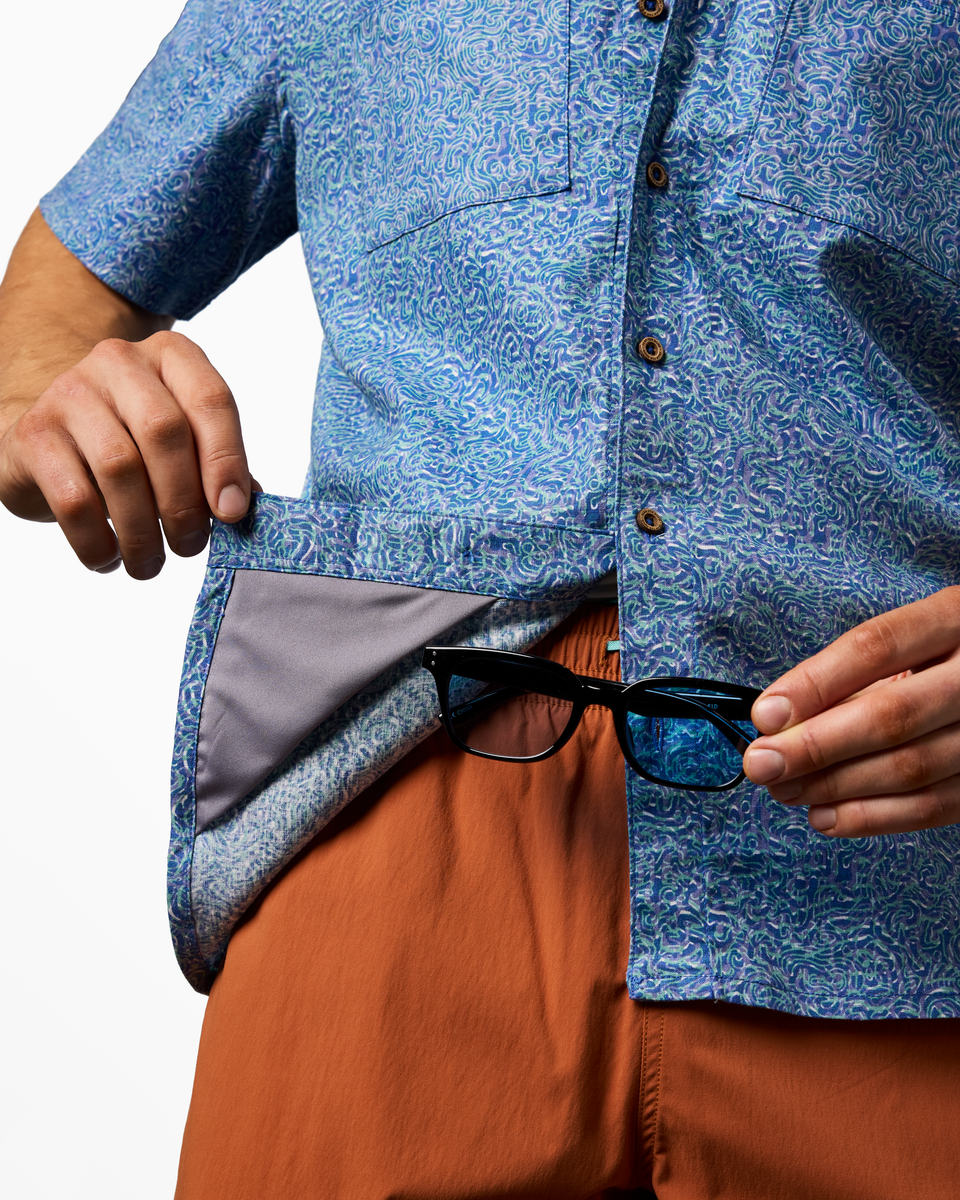Afuera Button Up Shirt - Print - Men's - Cenotes Azure - US 9834