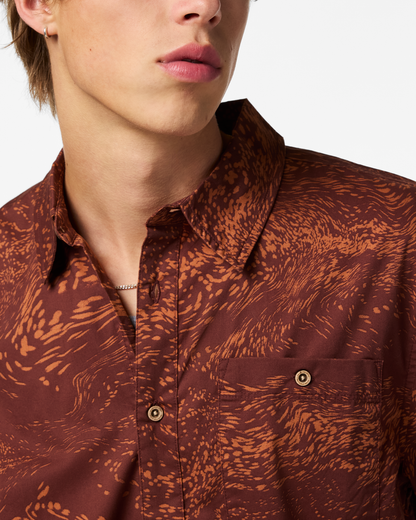 Estival Button Up Shirt - Print - Men's - Waves Sepia - US 5208