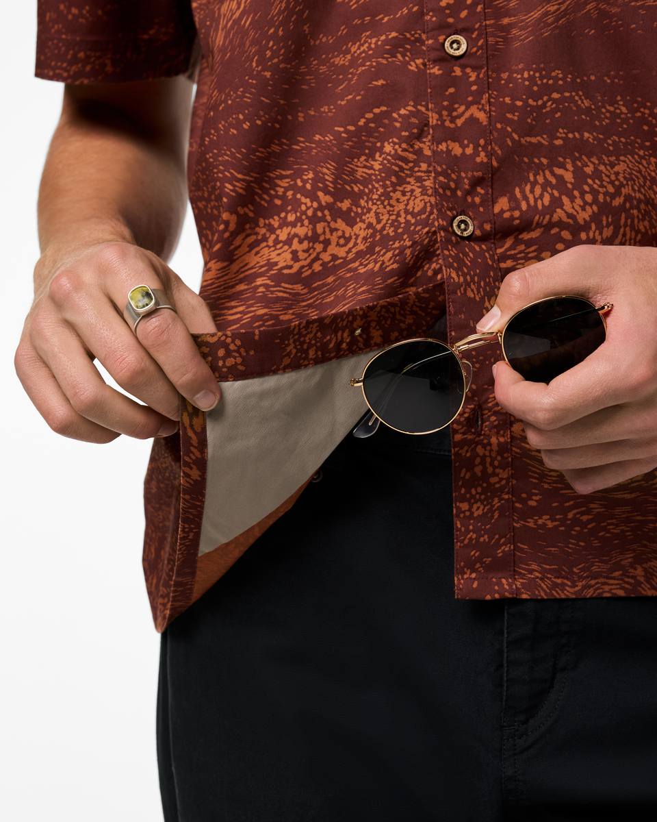Estival Button Up Shirt - Print - Men's - Waves Sepia - US 5208