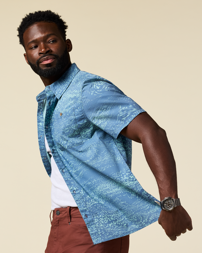 Estival Button Up Shirt - Print - Men's - Waves Steel Blue - US 2694