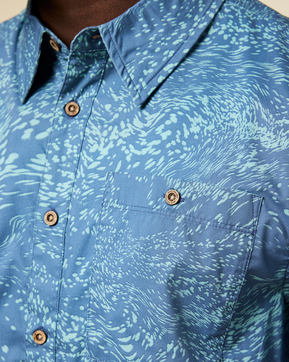 Estival Button Up Shirt - Print - Men's - Waves Steel Blue - US 2694