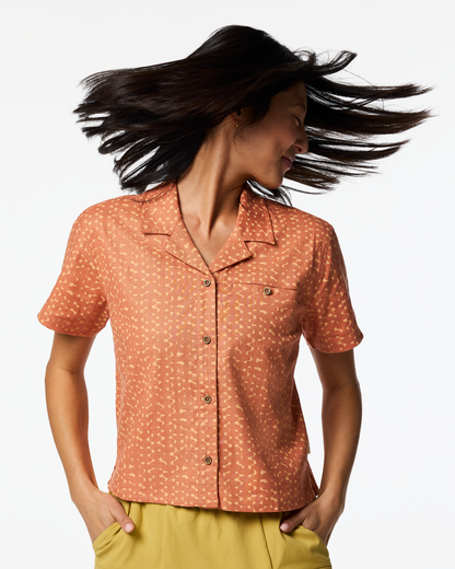 Afuera Button Up Shirt - Print - Women's - Shimmer Cantaloupe - US 3406